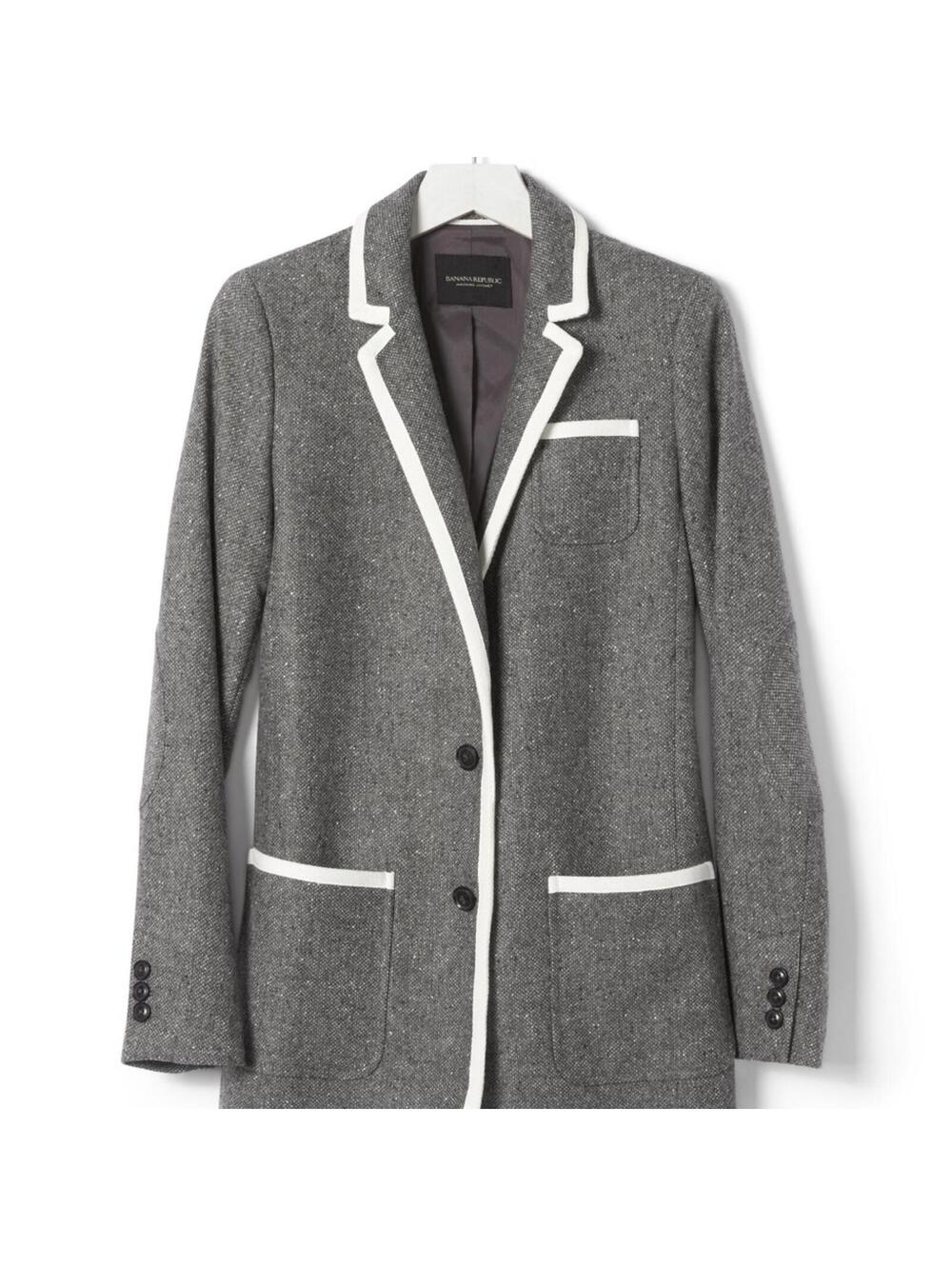 Banana Republic Gray Tweed Jacket with White Trim